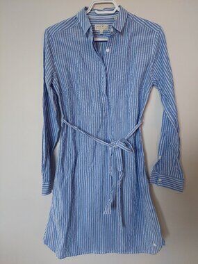 Jack Wills Size 0 striped belted shirt dress Blue & White 100% Cotton